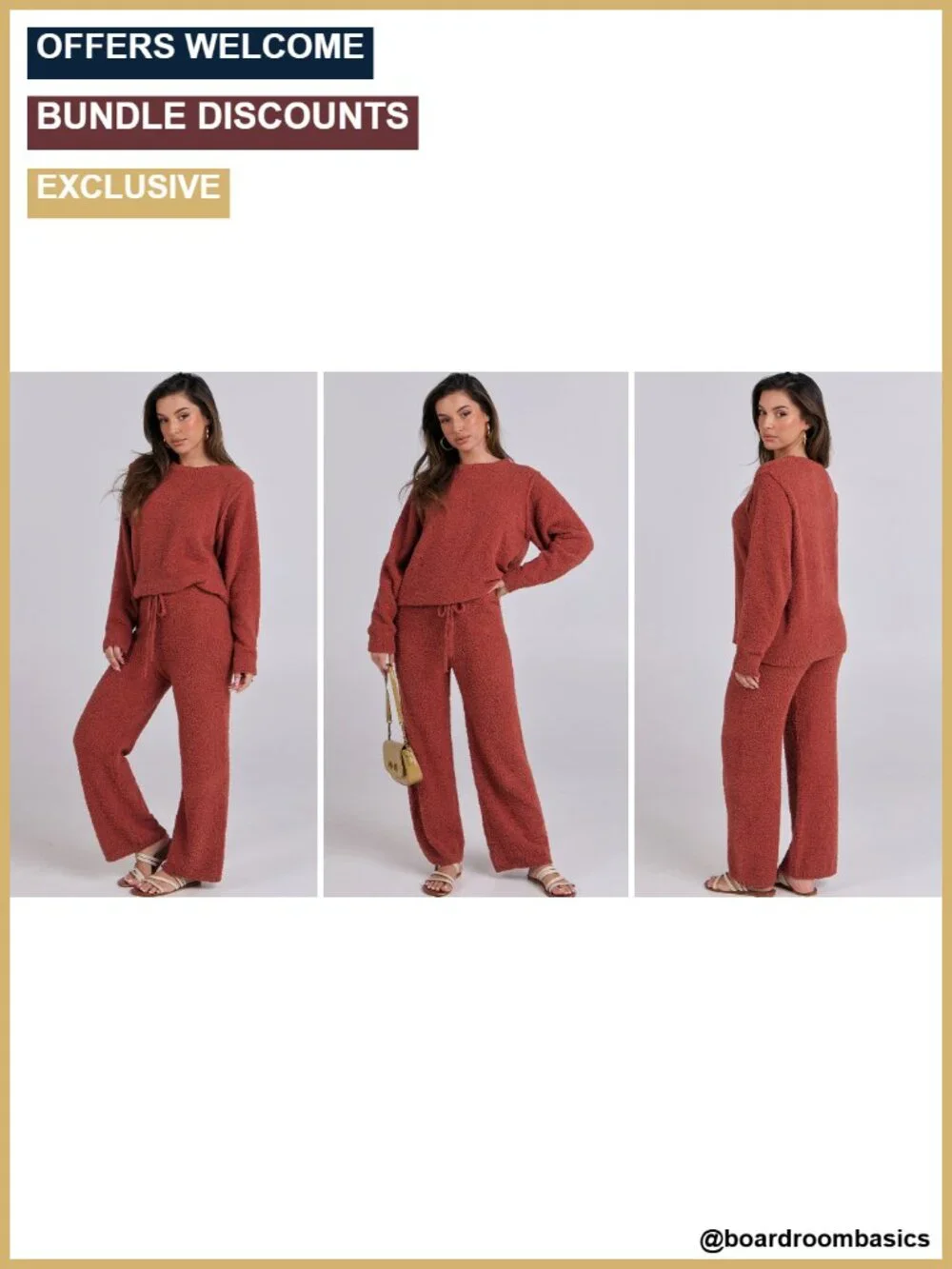Fuzzy Fleece Lounge Set for Women, Long Sleeve Pullover Top & Wide Leg Pants, 2